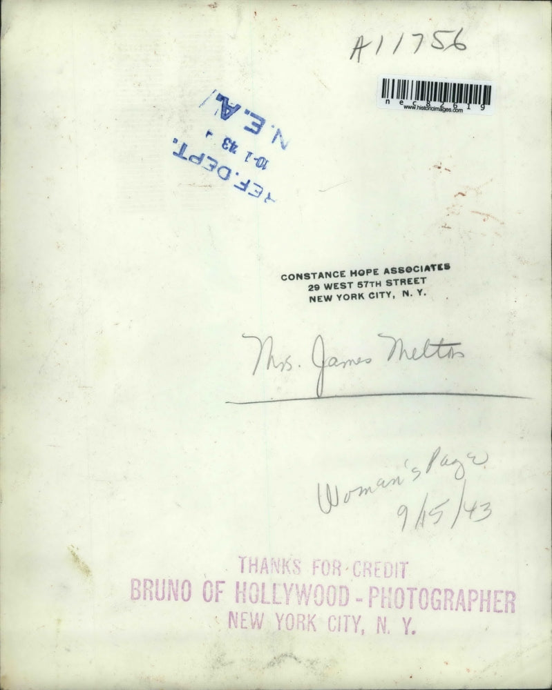 1943 Press Photo Mrs. James Melton