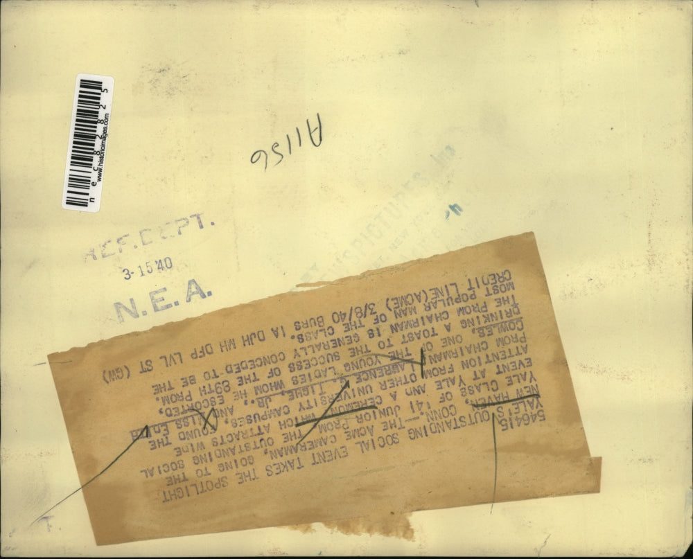 1940 Media Photo Laurence Righe and Enith Cowles at the Yale Junior Prom