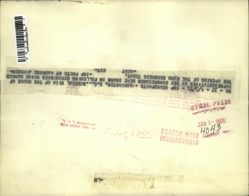 1953 Press Photo View of House of Representatives as Congressmen Sworn in