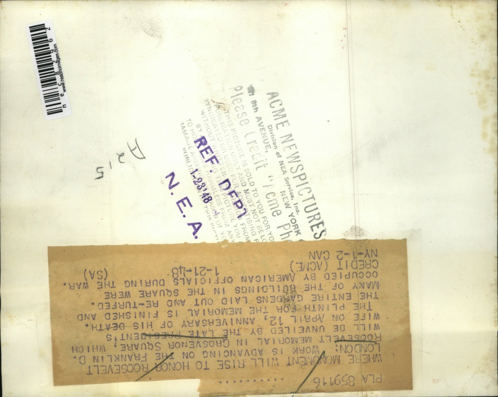 1948 Press Photo site for FDR monument in Grosvenor Square, London