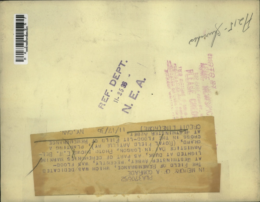 1936 Press Photo E.W. Belchard With Cross Field of Remembrance Westminster Abbey