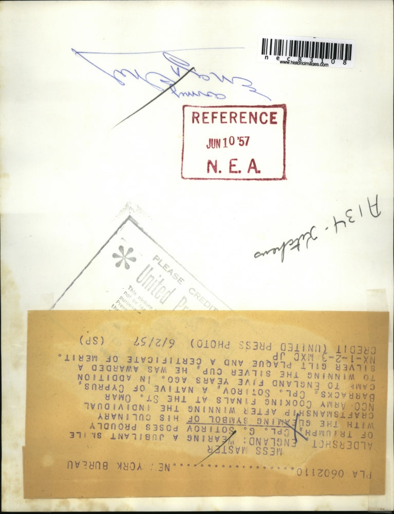 1957 Press Photo Cpl G Sotirov holding his trophy after winning Nco Army Cooking