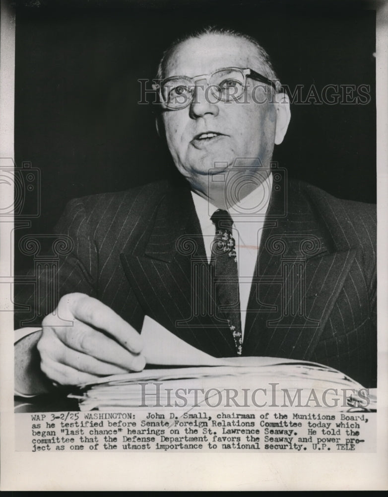 1952 Press Photo John D. Small Chairman of the Munitions Board at Senate.