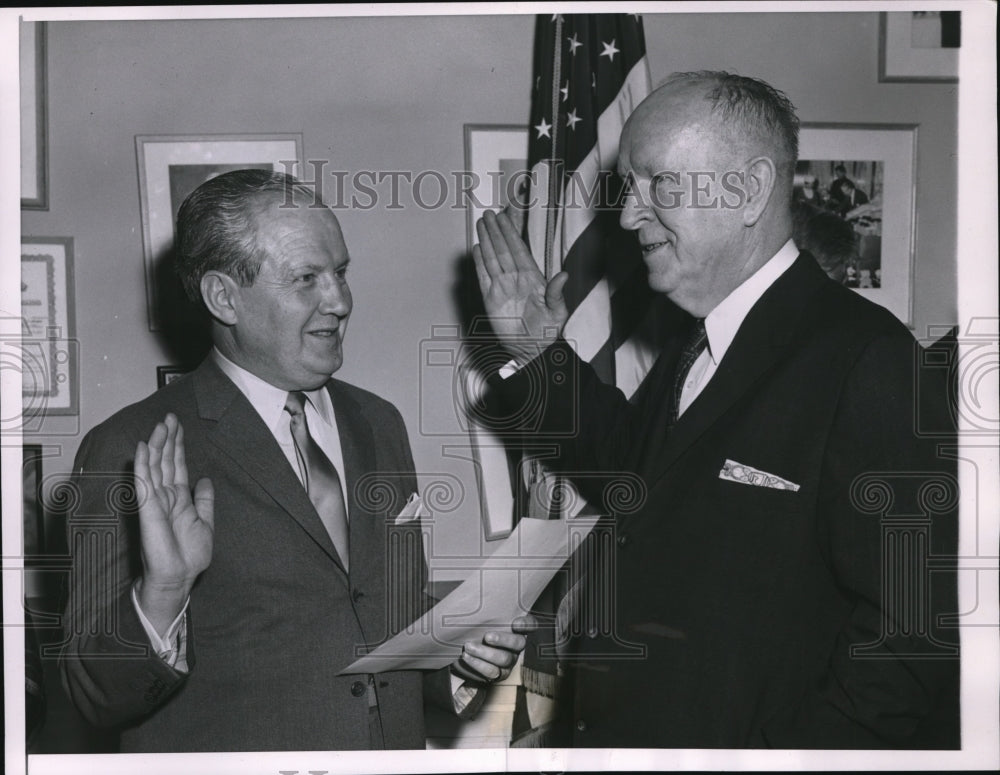 1958 Press Photo John F. McGuane Sworn in as Assessor by Edward j. Barrett