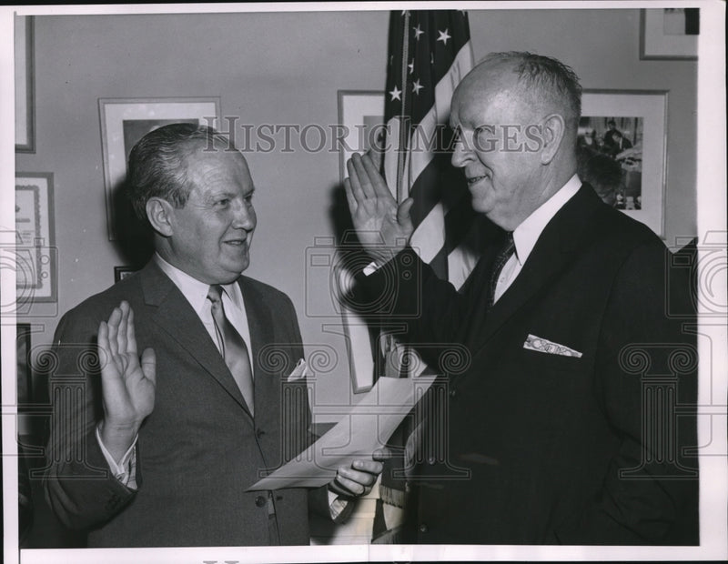 Load image into Gallery viewer, 1958 Press Photo John F. McGuane Sworn in as Assessor by Edward j. Barrett
