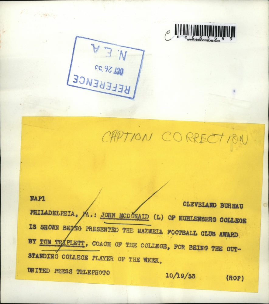 1953 Press Photo John McDonald of Muhlenberg College & Tom Triplett