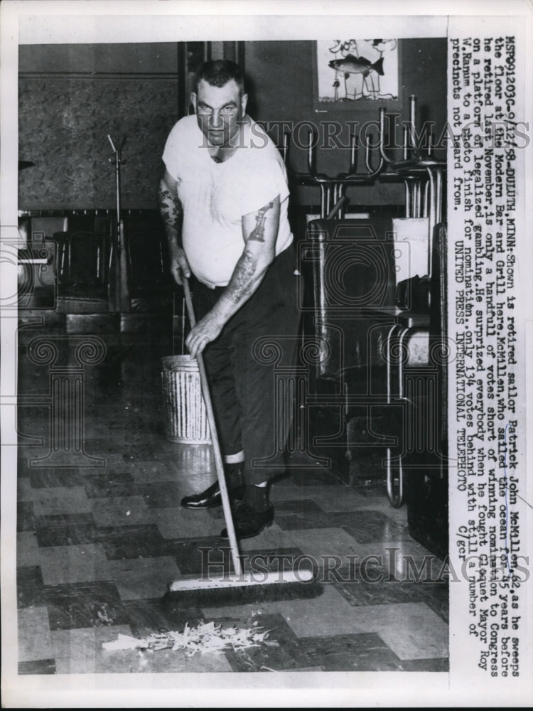 1958 Press Photo Retired Sailor Patrick John McMillen Congress Campaign Duluth