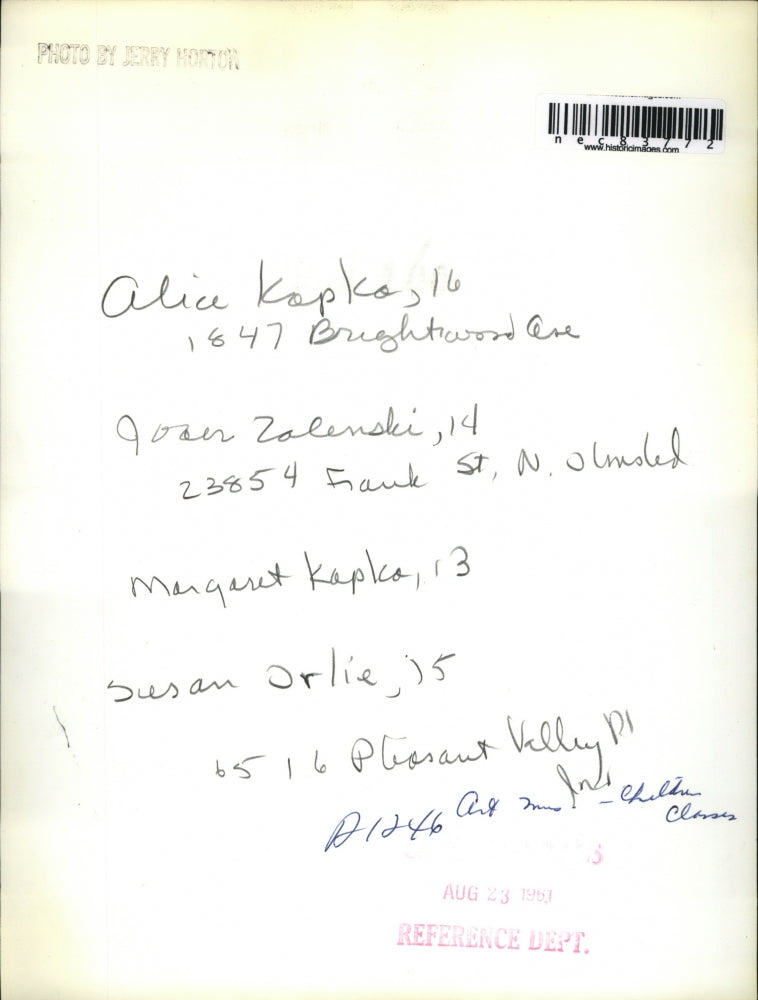 1961 Press Photo Alice Kapka, Joan Zolenski, Margaret Kapka, Susan Orlie