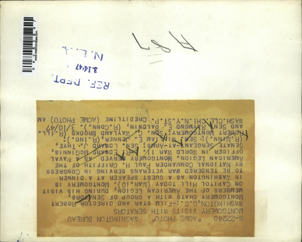 1947 Press Photo DC Sen Sgt at Arms Ed McGinnis, Sen Wm Jenner