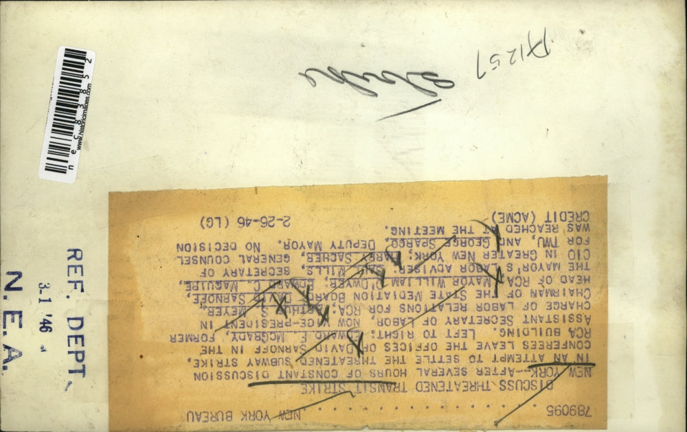 1946 Press Photo NYC. Asst Sec of Labor Art Meyer, David Sarnoff,