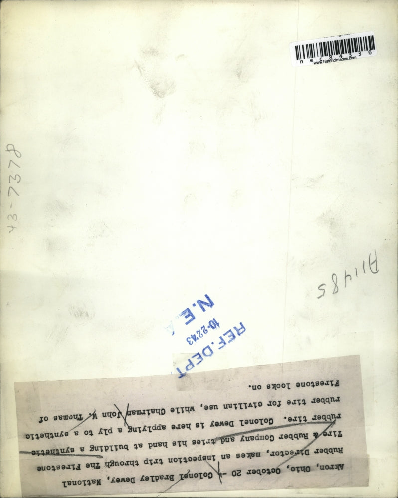 1943 Press Photo Akron Ohio Col Bradley Dewew Natl Rubber Director at Firestone