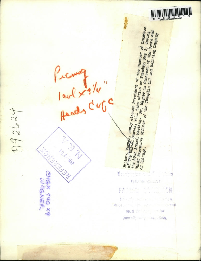 1961 Press Photo Richard Wagner, President of Chamber of Commerce