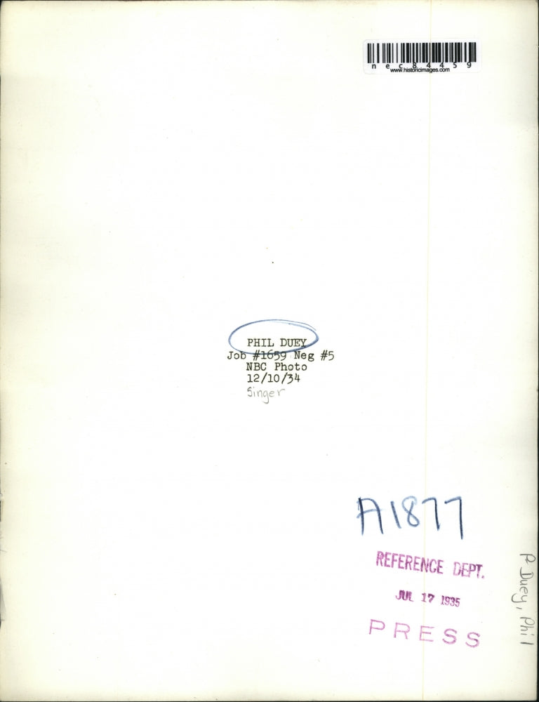 1934 Press Photo Phil Duey, singer, on NBC radio shows