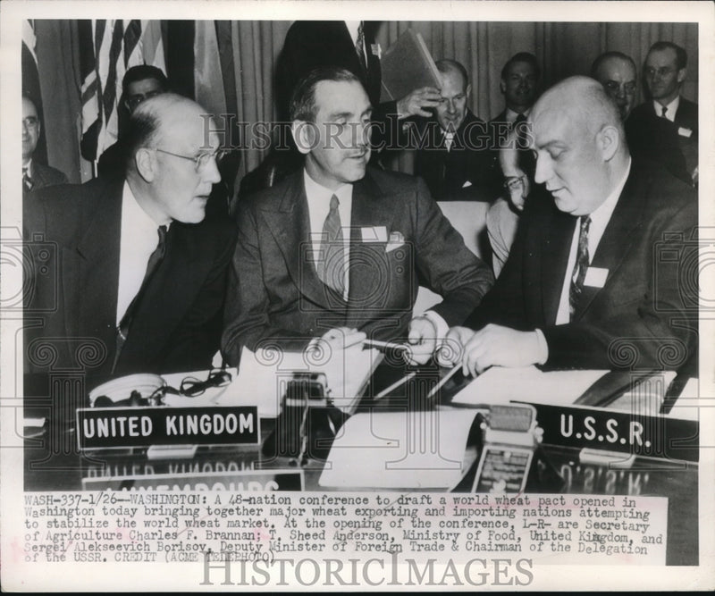 Load image into Gallery viewer, 1949 Press Photo Charles F. Brannan, T. Sheed Anderson, S. Alekeseevich Borisov
