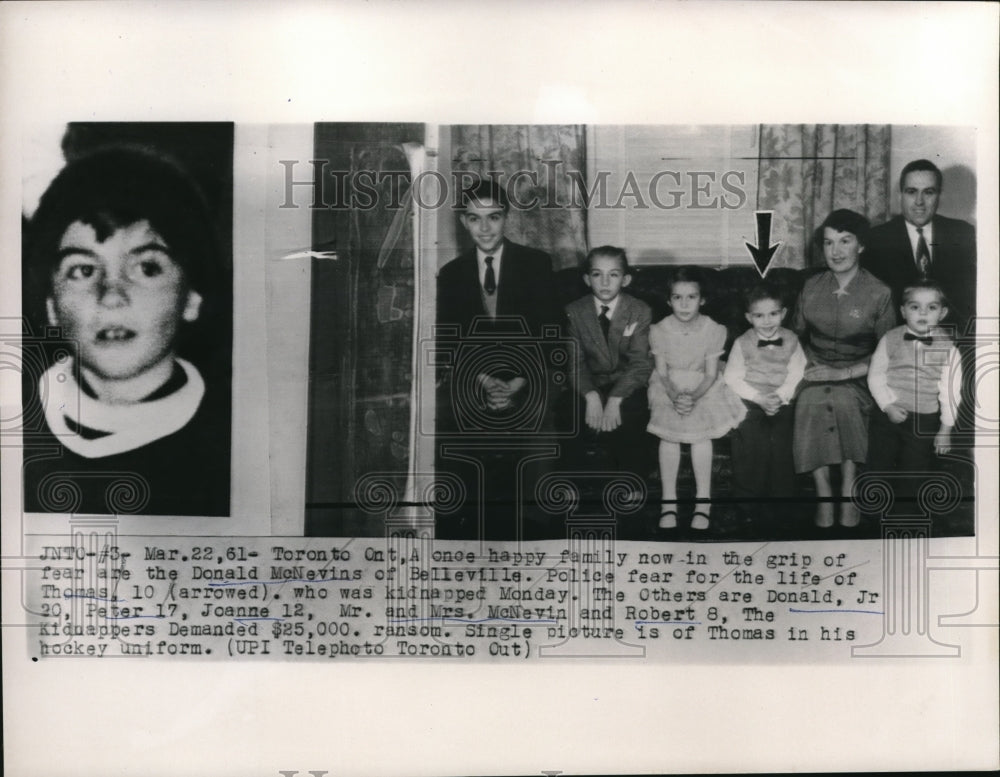 1961 Press Photo Donald McNevins and Family, Son Thomas McNevins Kidnapped