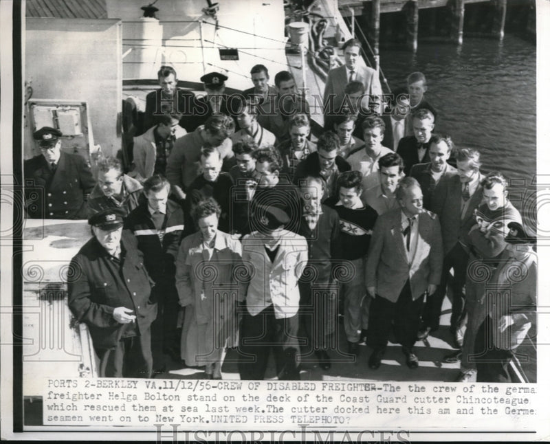 Load image into Gallery viewer, 1956 Press Photo Crew of the German freighter Helga Bolton with the Coast guard
