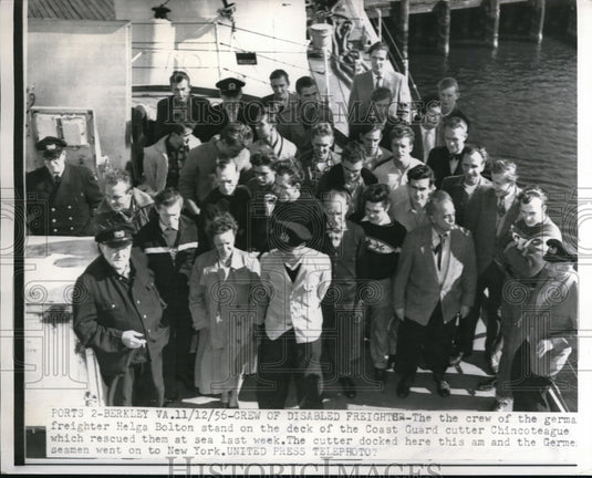 1956 Press Photo Crew of the German freighter Helga Bolton with the Coast guard