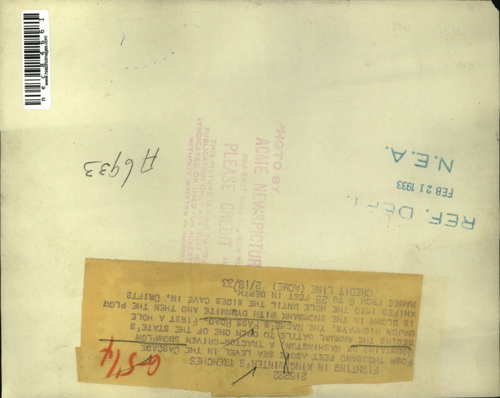 1933 Press Photo Cascade Mountains snow plow at Nache's Pass Road