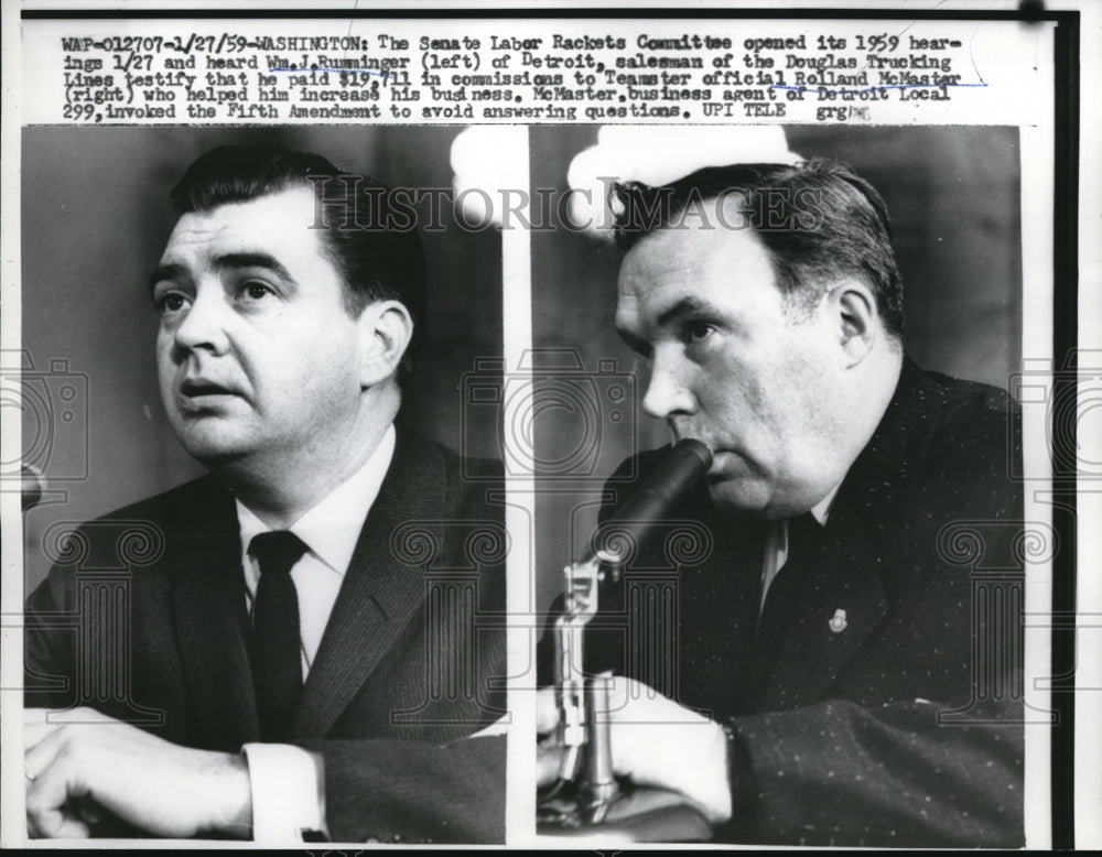 1959 Press Photo Wash DC Senate Labor Rackets CommRolland McMaster