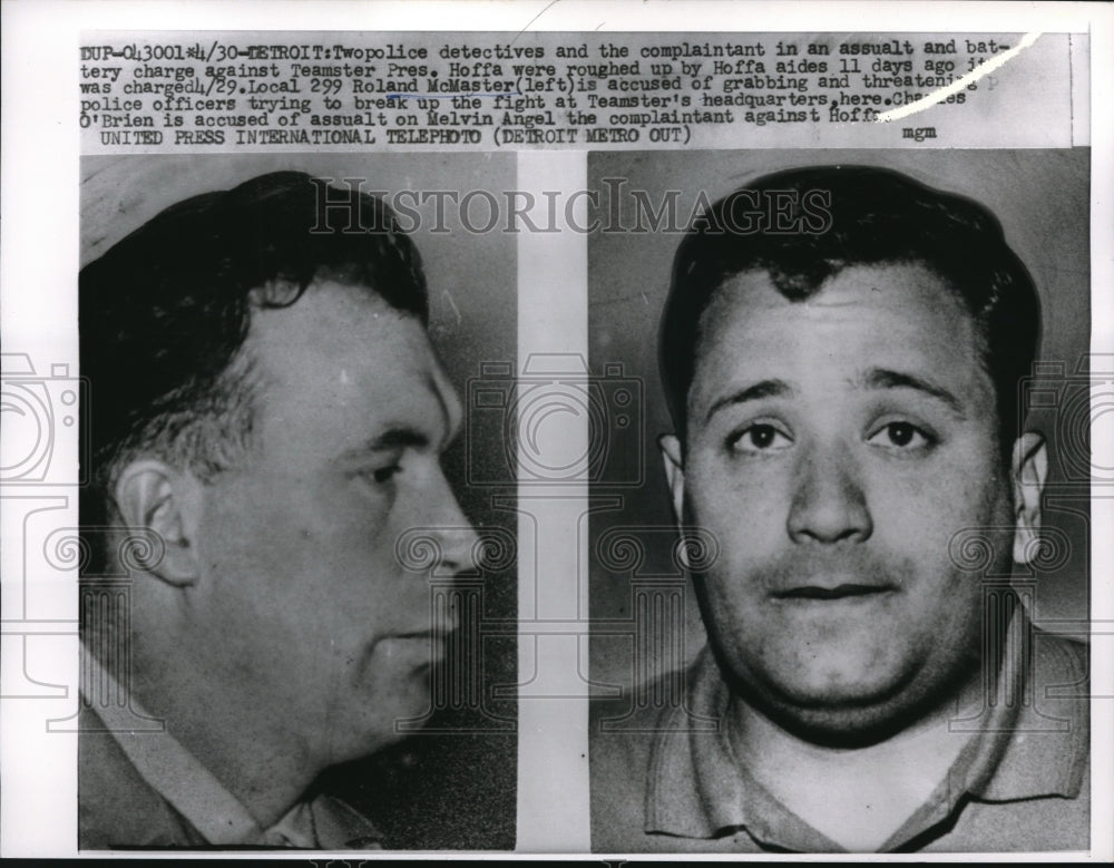 1951 Press Photo Detroit Teamster pres Rolland McMaster arrested for assault