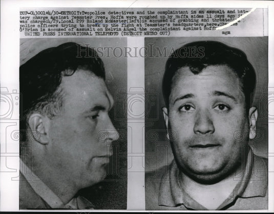 1951 Press Photo Detroit Teamster pres Rolland McMaster arrested for assault