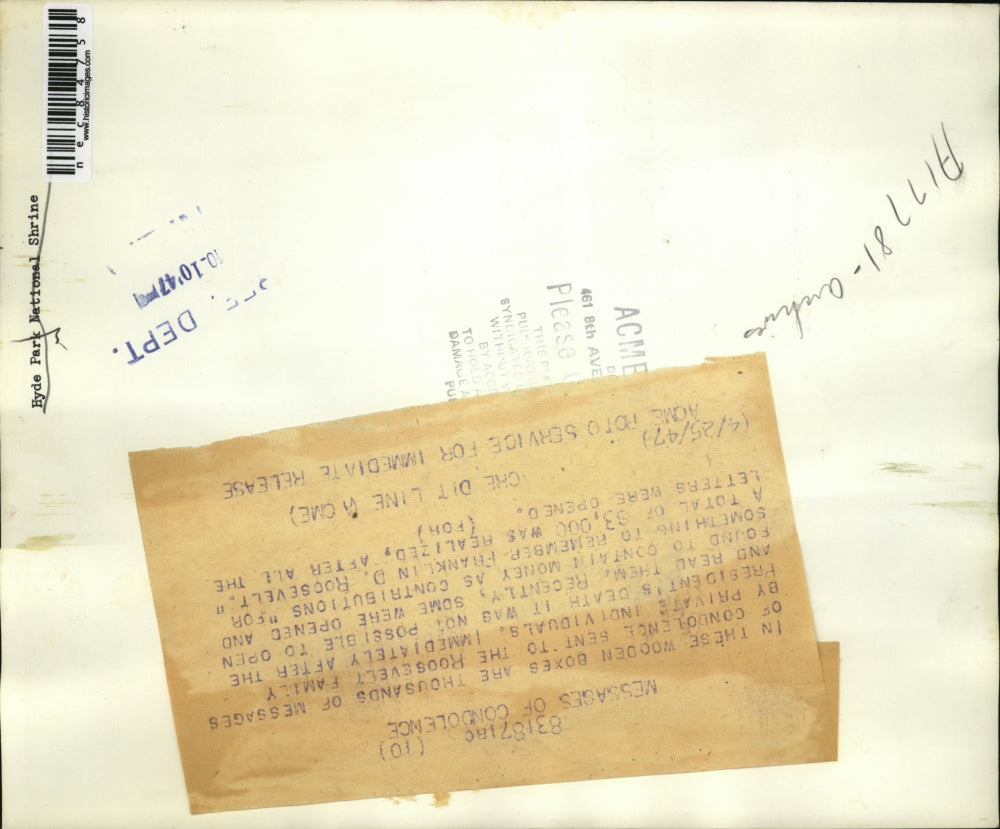 1947 Press Photo FD Roosevelt messages of condolence to the family