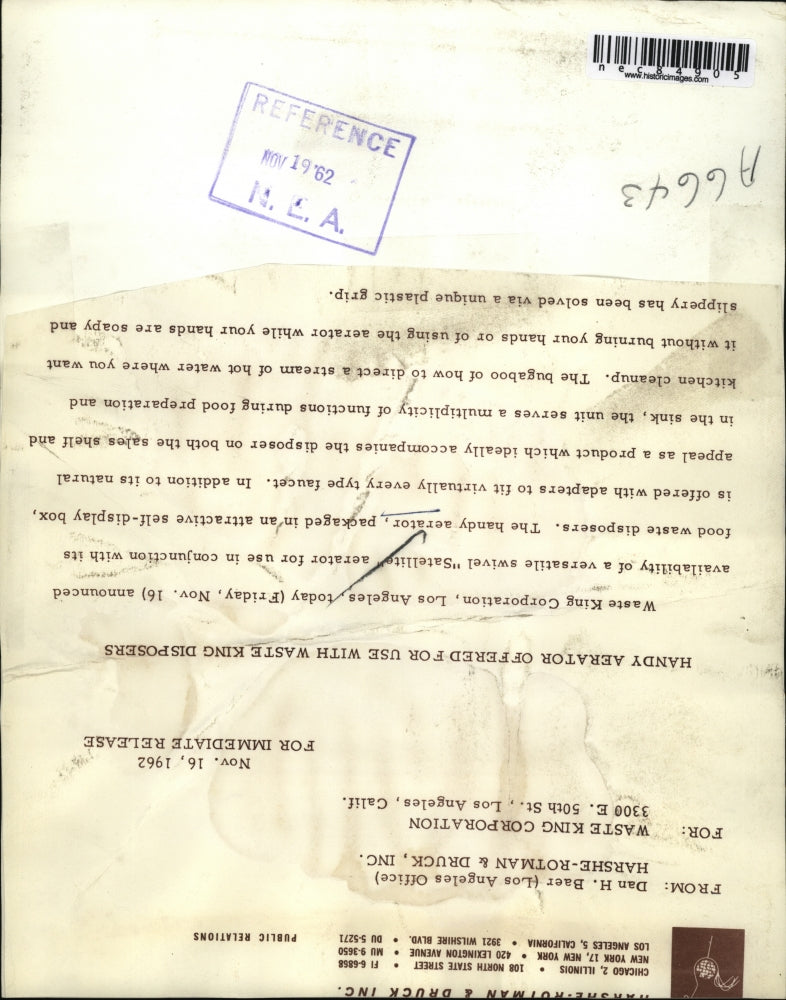 1962 Press Photo Waste King Corp new swivel aerator for kitchen disposals