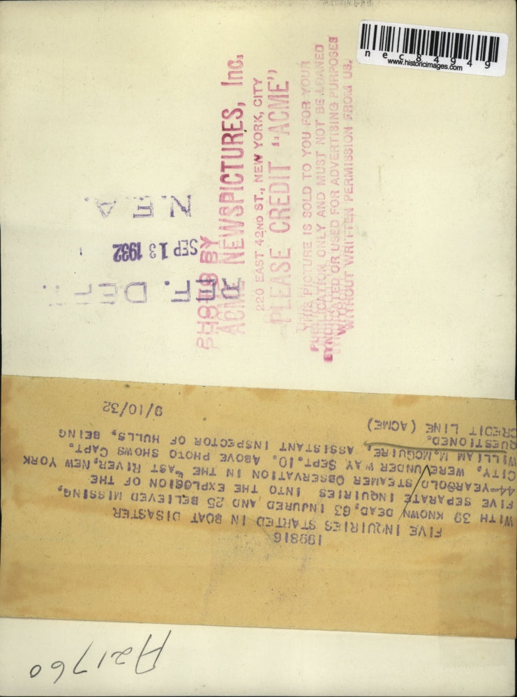 1932 Press Photo William McGuire, inspector of hulls, at Observation inquiry