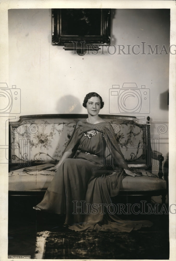 1936 Press Photo Mme Wilhelm Munthe De Morgenstierne wearing a stunning dress