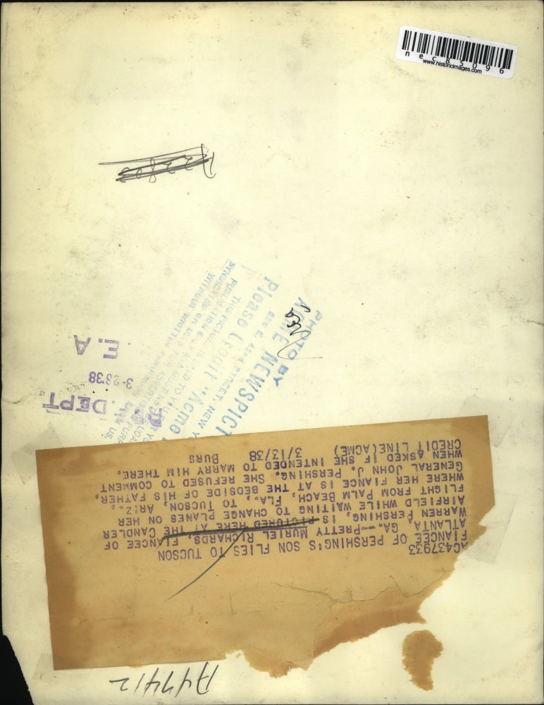 Load image into Gallery viewer, Press Photo Muriel Richards Fiancee of Warren Pershing,General John Pershing

