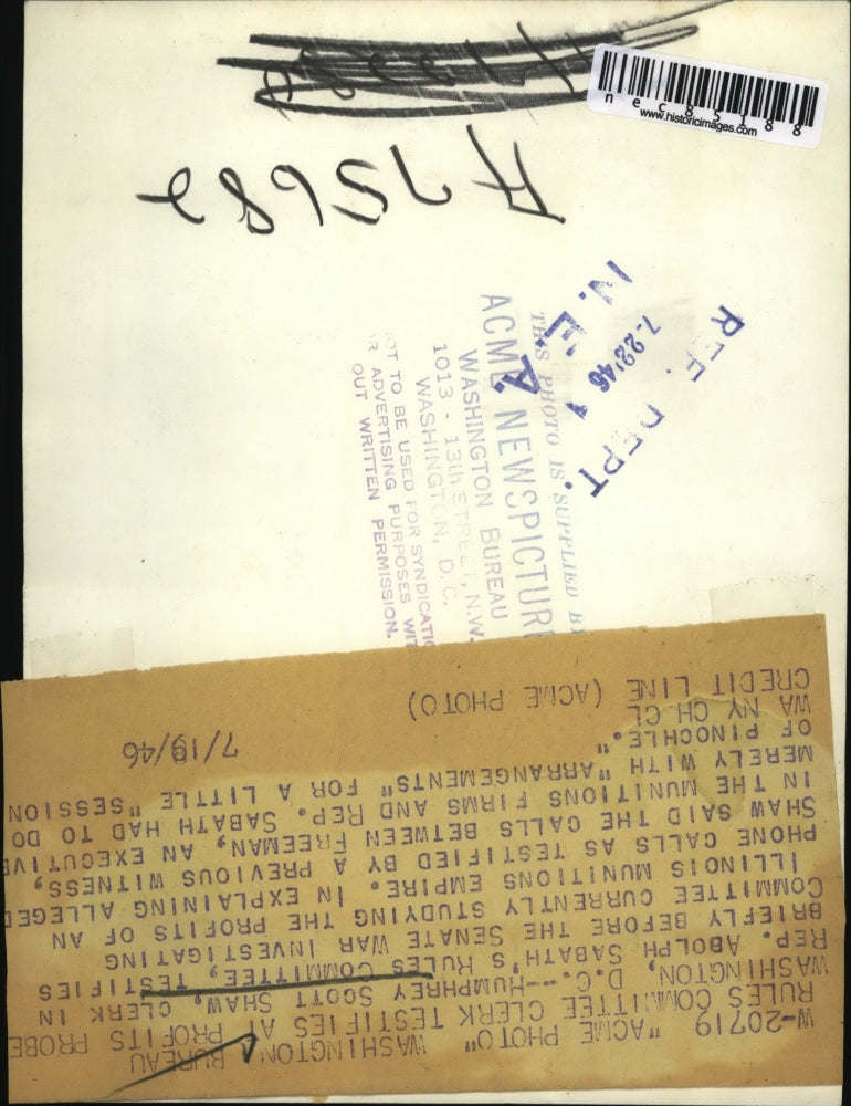 1946 Press Photo Humphrey Scott Shaw testifies before the Senate War Committee