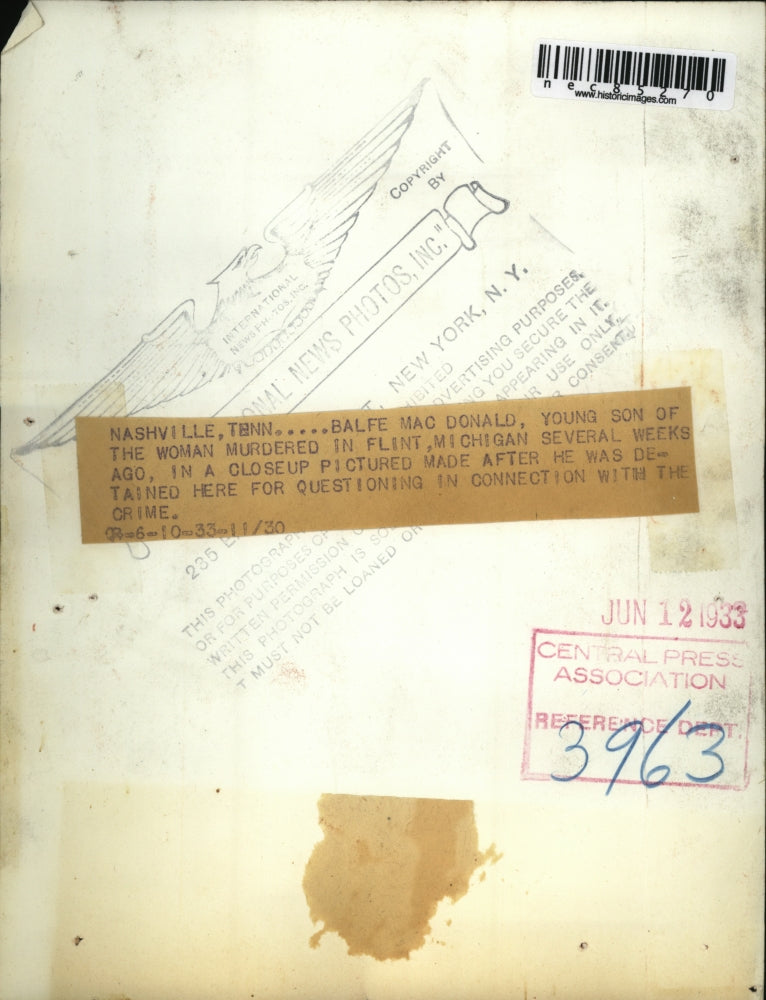 1933 Press Photo Nashville, TN Balfe MacDonald question in mom's death in Mich