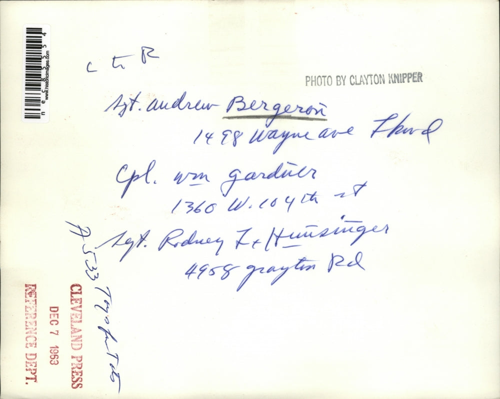 1963 Press Photo Sgt. Andrew Bergeron, Cpt. WM Gardier and Sgt. Rodney Humsinger