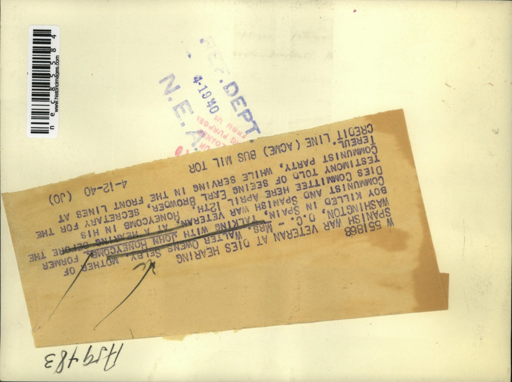 1940 Press Photo DC Mrs Walter O Selby& John Honeycomb at Dies committee