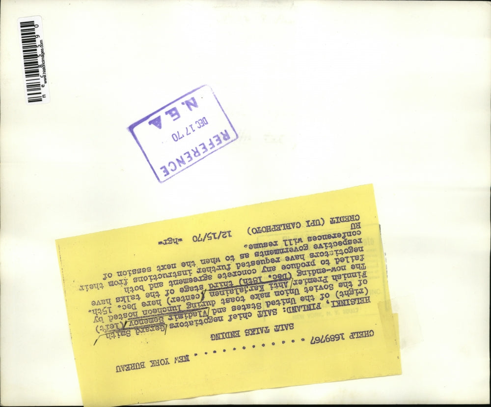 1970 Press Photo Helsinki Finland SALT talks, Gerard Smith of US