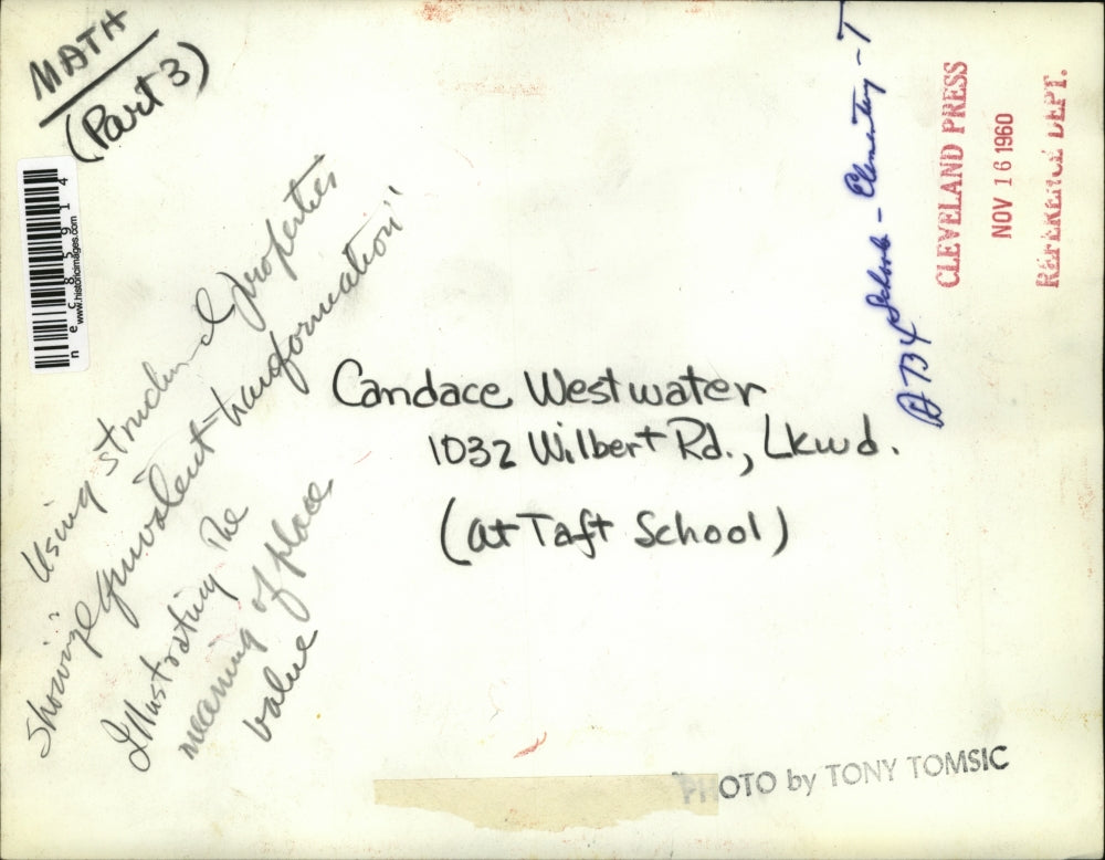1960 Press Photo Candace Westwater at Taft school in Cleveland Ohio