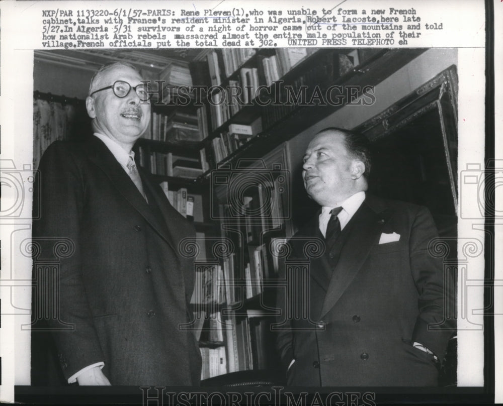 1957 Press Photo Paris Rene Pleven & Robert Lacoste of French cabinet