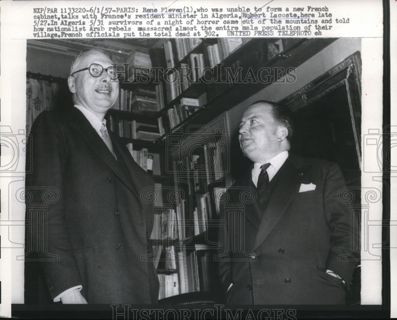 Load image into Gallery viewer, 1957 Press Photo Paris Rene Pleven &amp; Robert Lacoste of French cabinet
