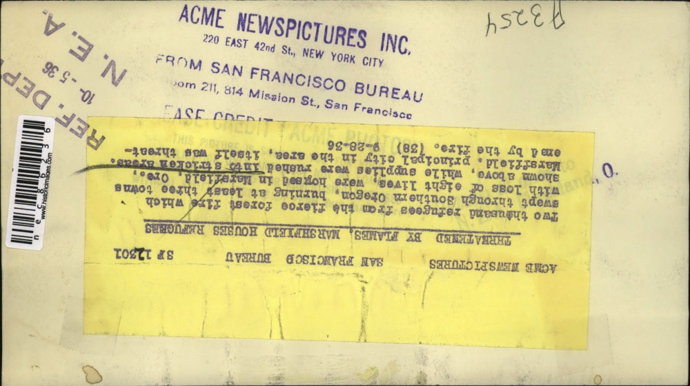 1936 Press Photo Southern Oregon Forest Fire Forces Marshfield's Evacuation