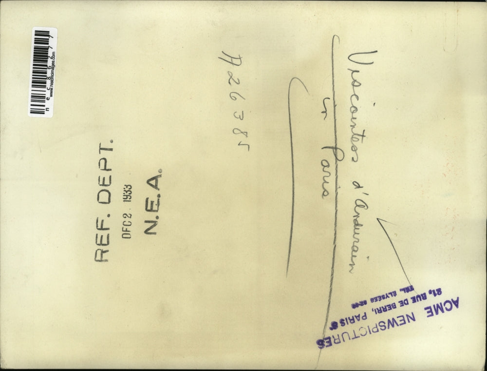 1933 Press Photo Viscountess d'Andurain in Paris France