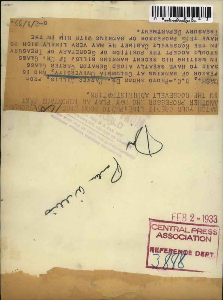 1933 Press Photo Dr, Parker Willis A Professor in Banking at Columbia University