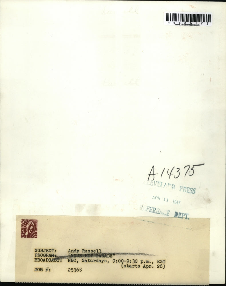 1947 Press Photo The star of the program your hit parade, Andy Russell