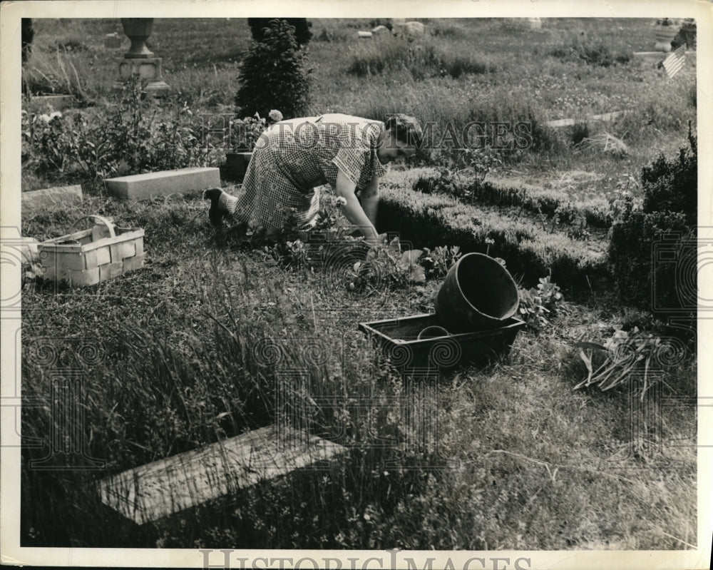 1941 Press Photo Mrs Frank Erwin at work gardening