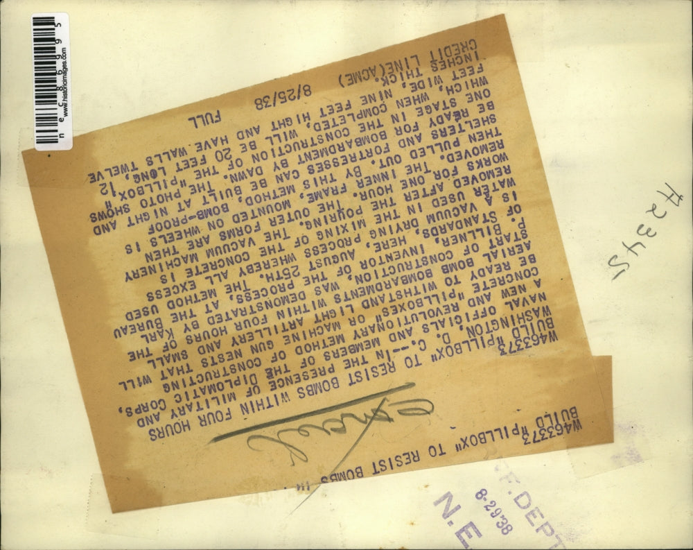 1938 Press Photo DC Pillbox construction demonstrated for the military