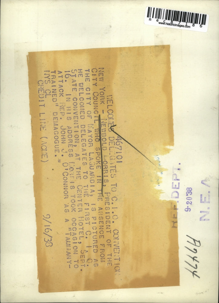 1938 Press Photo The City Council Pres. Morris welcomes the C.I.O.delegates