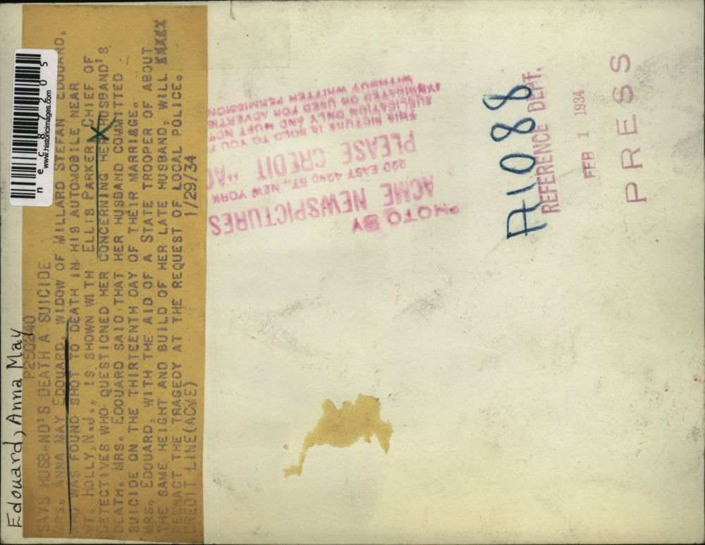 1934 Press Photo Mrs Anna M Edourd & Ellis Parker at Mt Holy NJ murder of husband