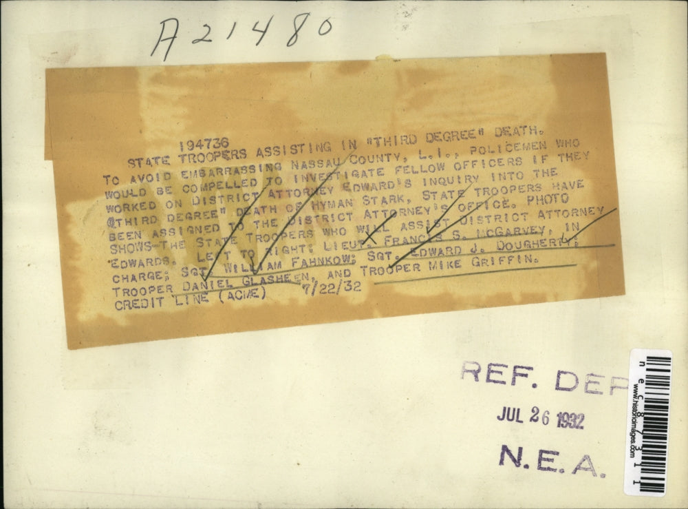 1932 Press Photo Lt Francis McGarvey,Sgt Wm Fahnkow,ED J Doughtery, Dan Glasheen