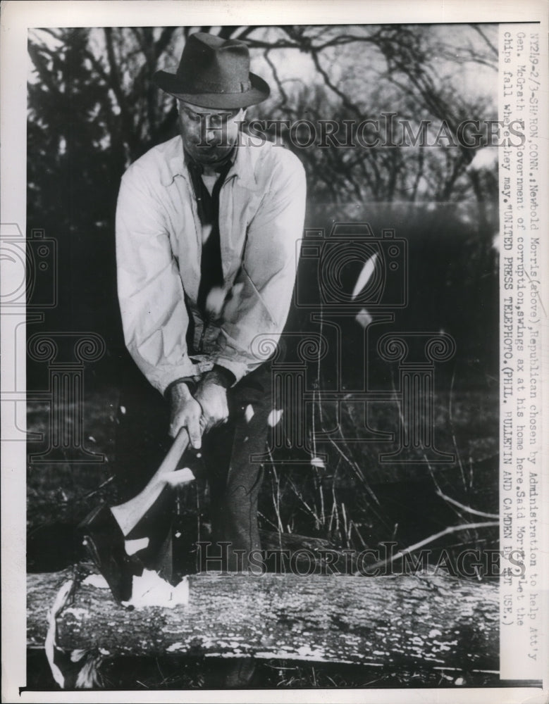 1952 Press Photo Sharon, Conn Newbold Morris corruption investigor for govt