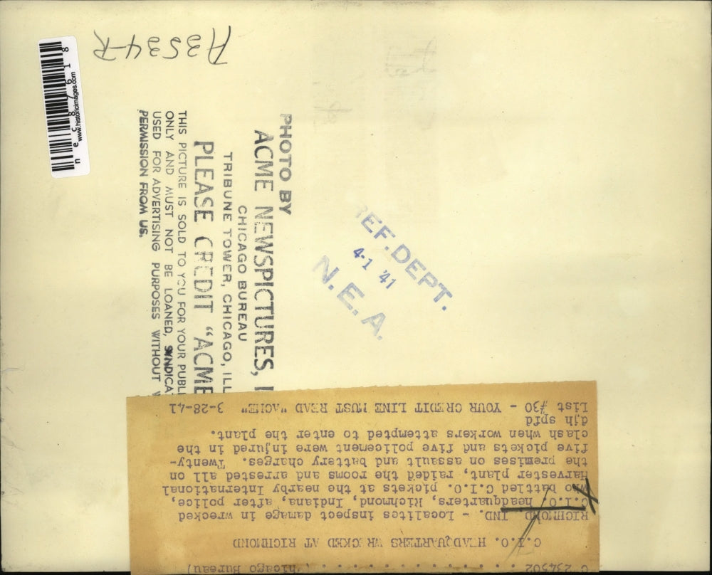 1941 Press Photo Richmond Ind wreckage from riot at IH plant