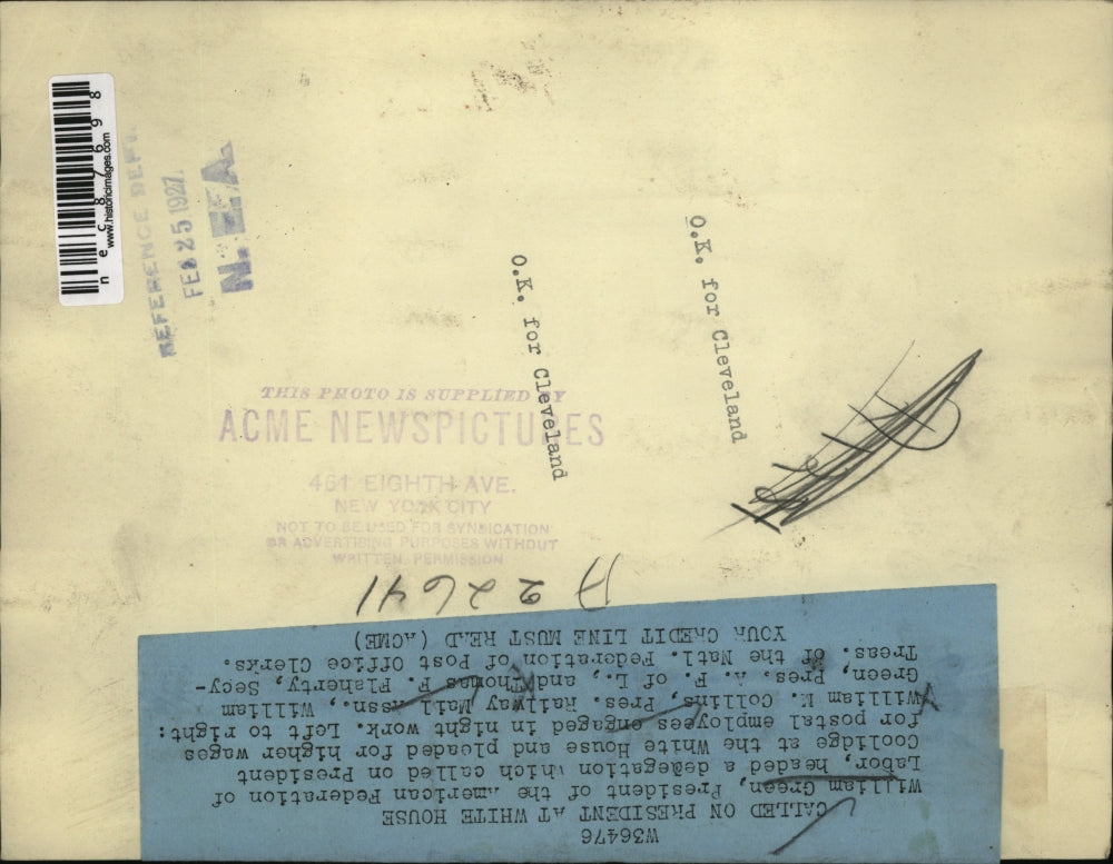 1927 Press Photo William Green AFL pres, Wm Collins RR men Assoc pres, TP Flaherty